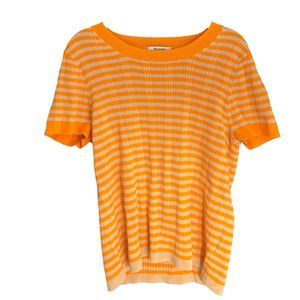 Madewell Orange Striped Ribbed Knit Short Sleeve Top Womens XL